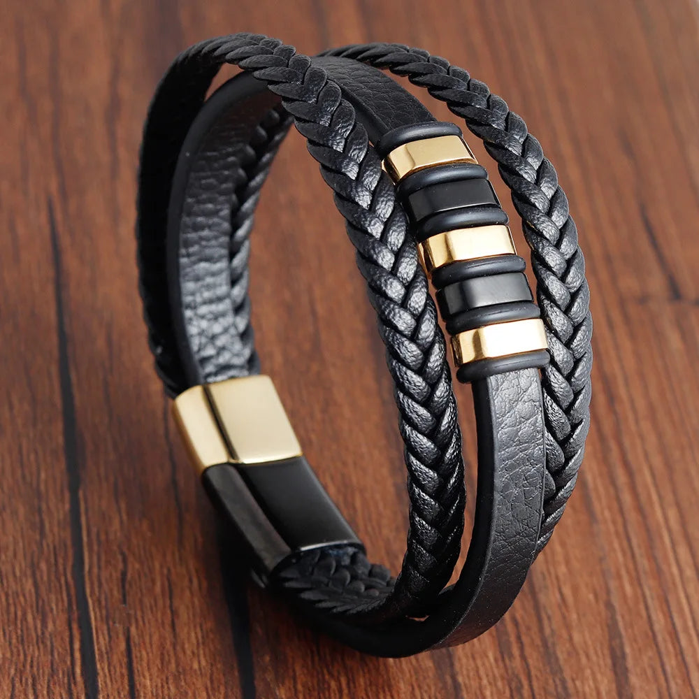 Charm Braid Rope Bracelet For Men Stainless Steel Magnetic Buckle Genuine Leather Bracelets & Bangles Male Female Jewelry - Live Store 4U