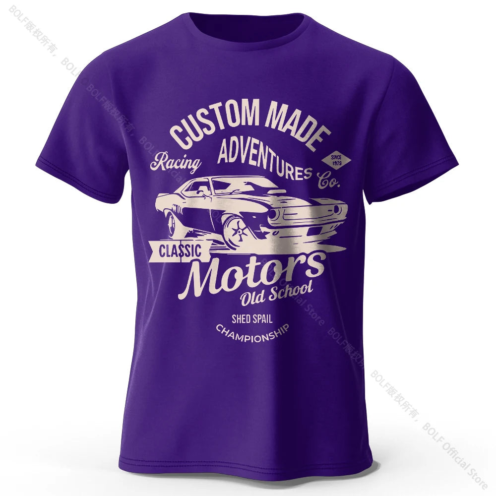 Men's Motors Printed T-Shirt 100% Cotton Oversized Vintage Old School Graphic Tees for Men Women Summer Tops - Live Store 4U