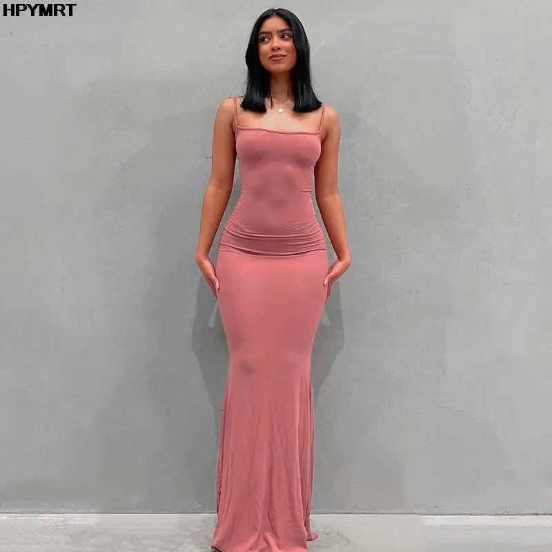 Satin Slip Sleeveless Backless Slim Sexy Maxi Dress 2022 Spring Women Party Y2K Concise Bodycon Elegant Dresses Female Clothing - Live Store 4U