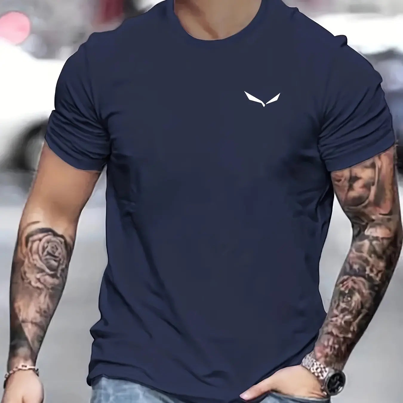 Men's Summer Loose Size 100% Cotton Bird Print Slim Fit Casual Round Neck Short Sleeve T-shirt Top - Live Store 4U