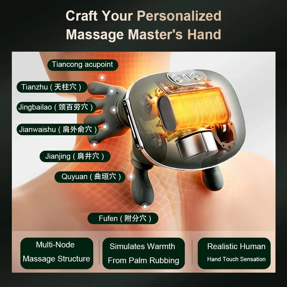 Neck Shoulder Massager Deep Tissue Finger Pressure Back Neck Bionic Heating Fatigue Relief Relaxation Muscle 3-stage TypeC