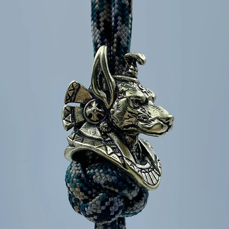 Ancient Egypt Death God Jackal Head Brass EDC Knife Beads DIY Woven Lanyard Pendants Jewelry Outdoor Accessories