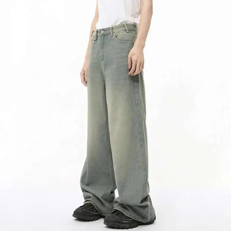 IEFB 2024 Autumn Men Denim Pants Straight Droop Vintage Loose Bottom Straight Wide Leg Casual Male Trousers Korean Style 9C1519 - Live Store 4U