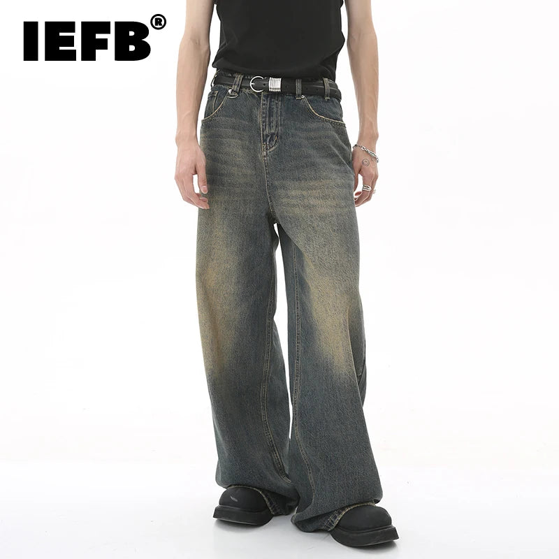 IEFB Summer Men's Denim Pants Old Blue Washed Male Jeans Straight Casual Menwear Loose Wide Leg Trousers New Fashion 9C354 - Live Store 4U