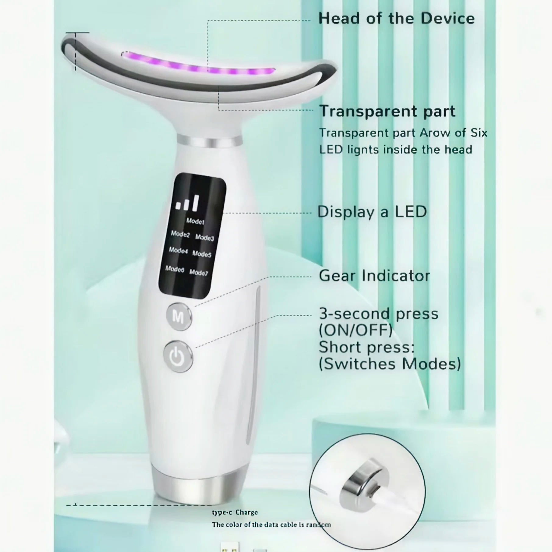 7 Color Galvanic Machines - Red Light Therapy for Face and Neck, Face Massager Tool for Wrinkles, Double Chin, Vibrating Facial