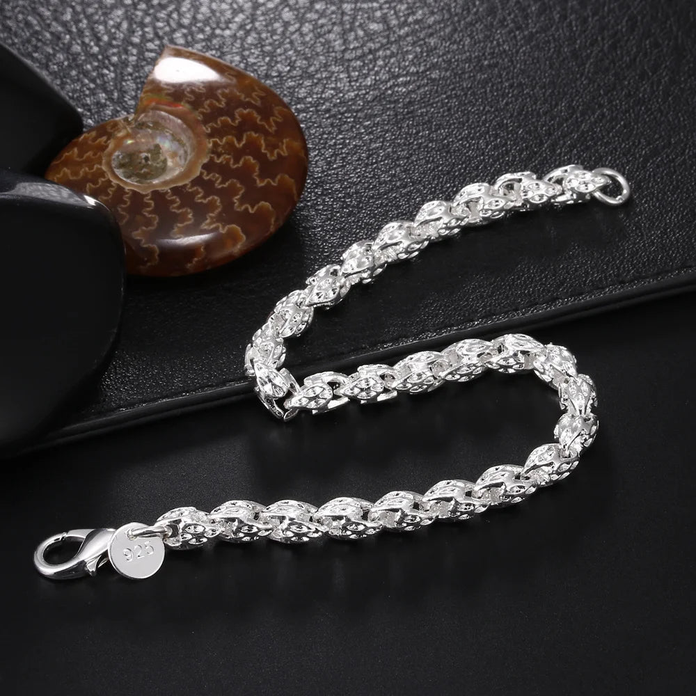 Noble 925 Sterling Silver Square Solid Chain Bracelet For Women Men Charm Party Gift Wedding Fashion Jewelry - Live Store 4U