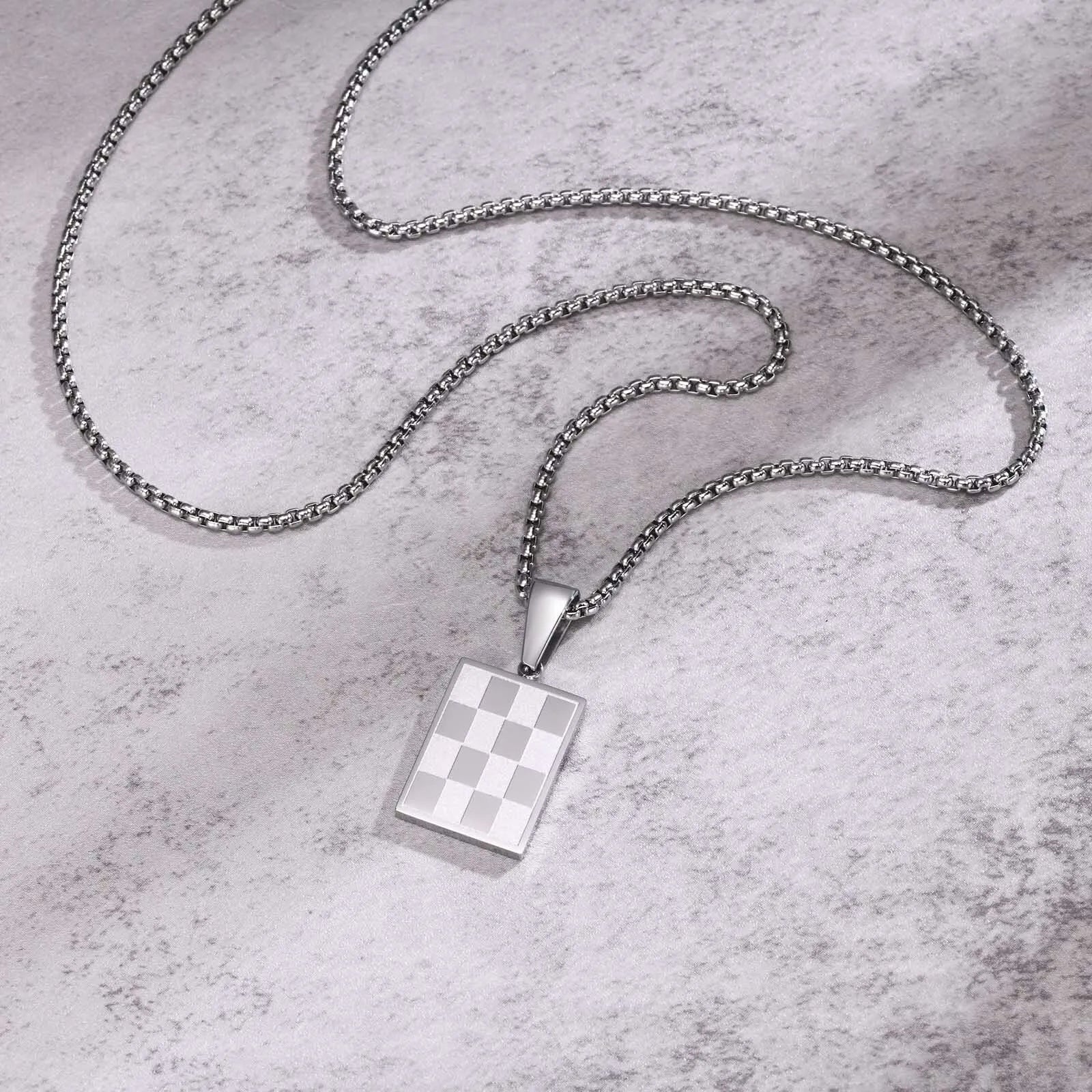Vnox Small Dogtags Pendant Necklaces for Men Boys,Black Silver Color Stainless Steel Military Dog Tag with Box Chain Gift to Him