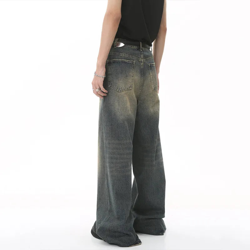 IEFB Summer Men's Denim Pants Old Blue Washed Male Jeans Straight Casual Menwear Loose Wide Leg Trousers New Fashion 9C354 - Live Store 4U