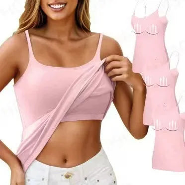 Padded Bra Tank Top Women Modal Spaghetti Solid Cami Top Vest Female Adjustable Camisole With Built In Bra Fitness Clothing - Live Store 4U