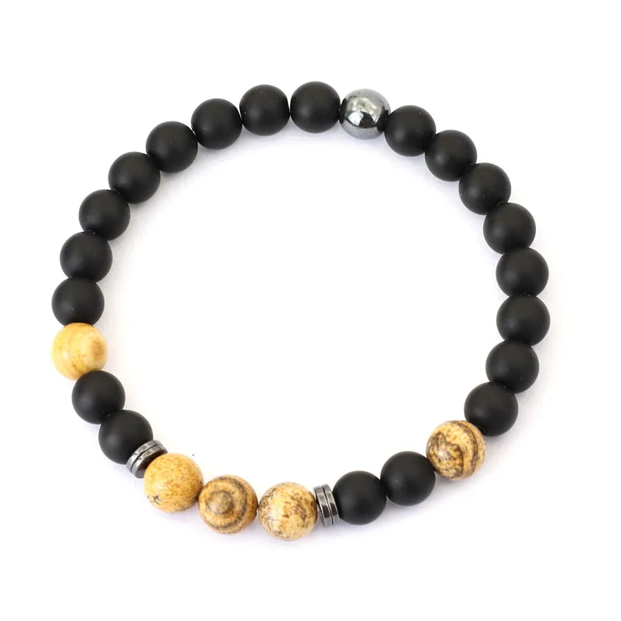 Noter Handmade Mens Bracelet 8mm Onyx Tiger Eyes Stone Beaded Braclet Hematite Healing Braslet Cadeau Homme Leisure Accessories - Live Store 4U