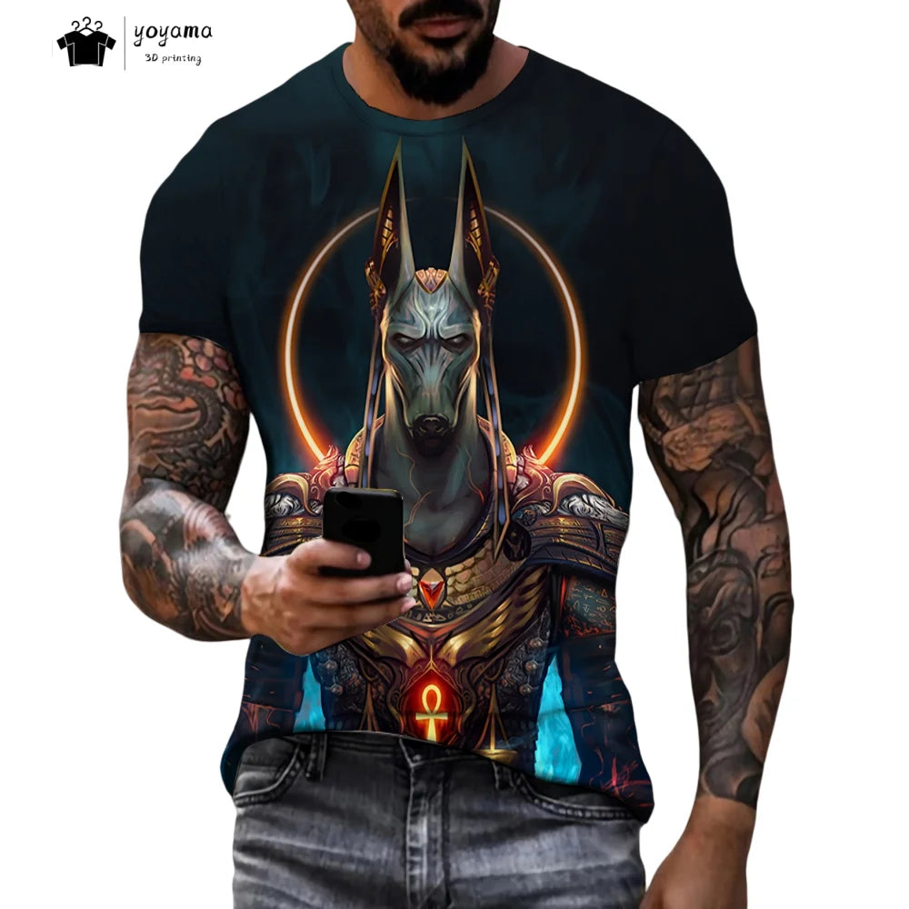 Men's T-Shirt with Egyptian Pharaoh Graphic T-Shirts Breathable Men Top Trendy Oversized Men's Clothing New Fashion Y2k Clothes