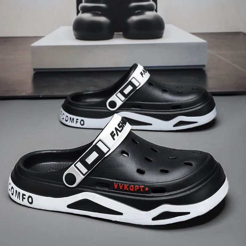 Fashion Men Summer Hole Garden Shoes Breathable Outdoor Sandals, Perforated Shoes, Thick Soled Beach Sandals Driving Shoes