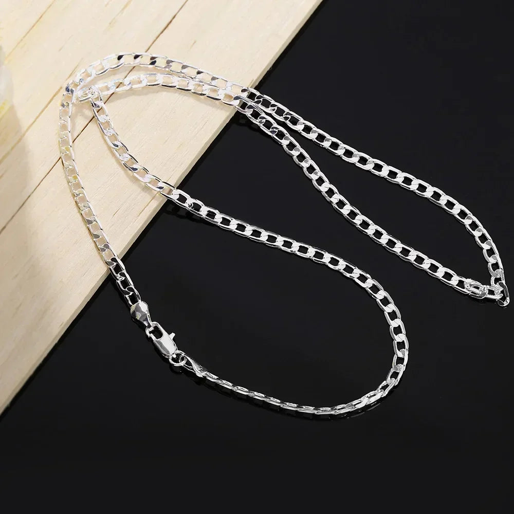 Wholesale Men's 925 Sterling Silver Necklace 2/4/6/8/10/12MM 40-75cm Chain Lobster Clasp Man Boy Women Engagement Jewelry - Live Store 4U