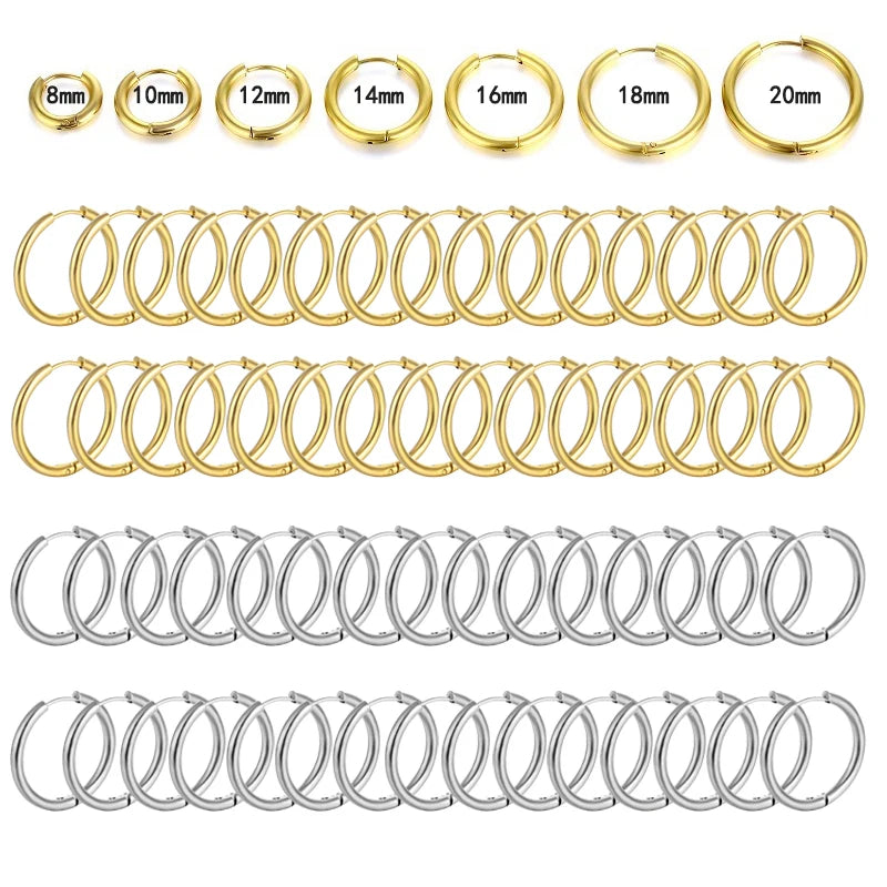 10/20Pcs Minimalist 316L Stainless Steel Small Hoop Earrings For Women Man Classic Round Earrings Fashion Ear Piercing Jewelry - Live Store 4U