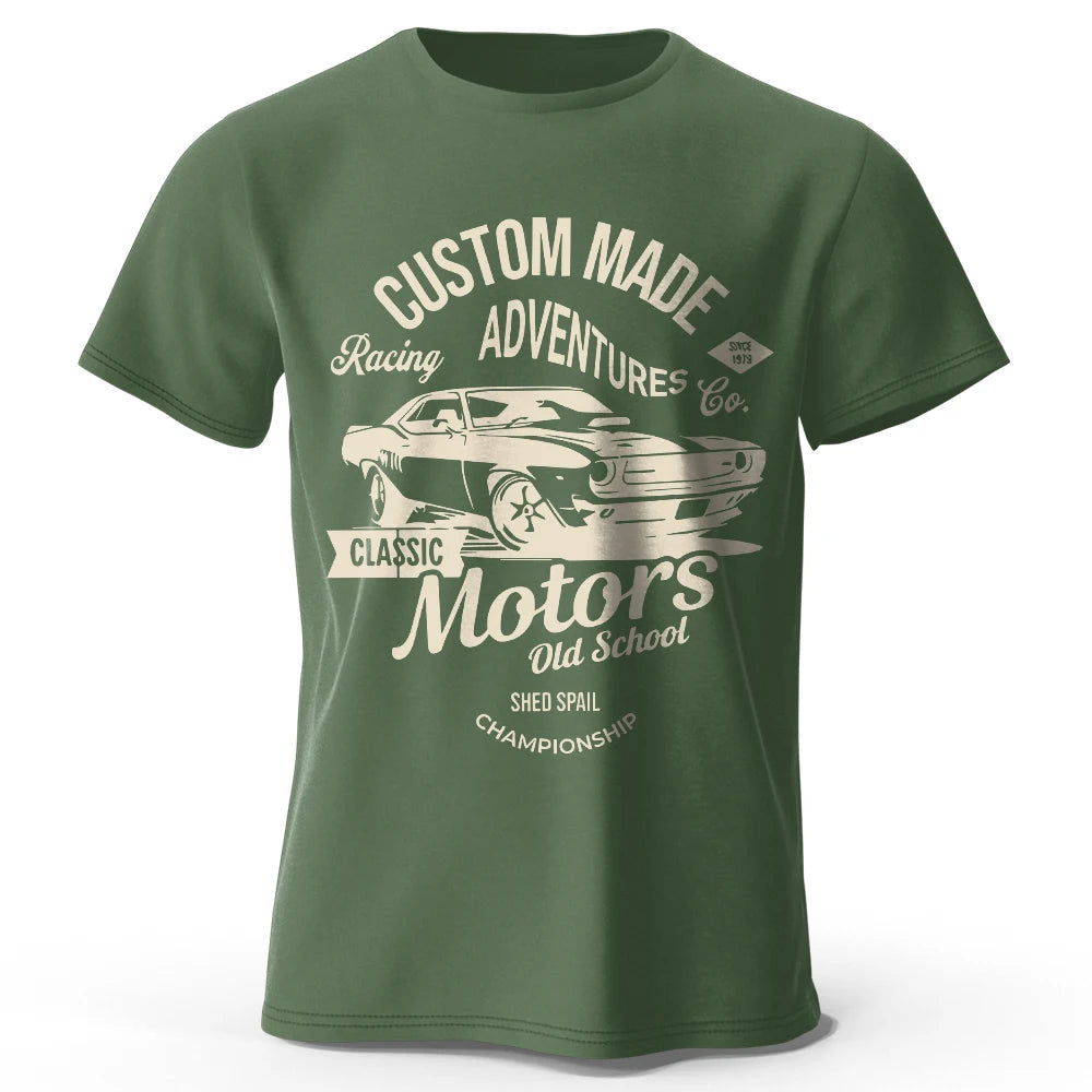 Men's Motors Printed T-Shirt 100% Cotton Oversized Vintage Old School Graphic Tees for Men Women Summer Tops - Live Store 4U