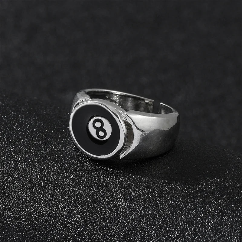 Number 8 Black Pool Billiard Ball Ring for Man, Personality Charm, Cocktail Party Accessories, Eight , - Live Store 4U