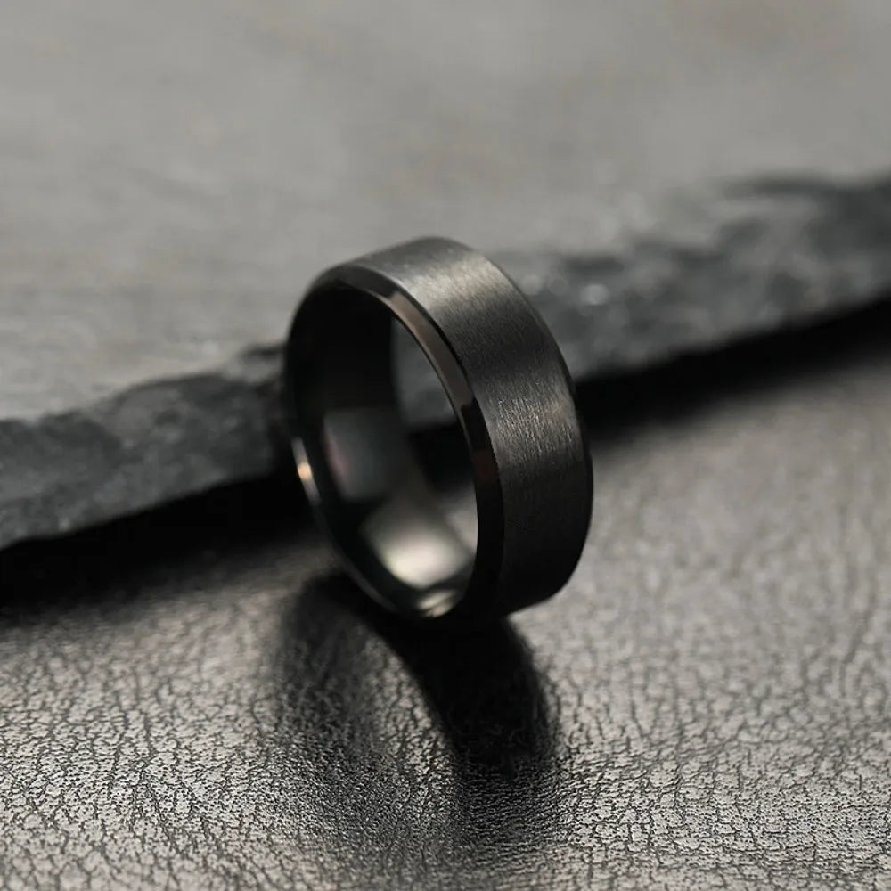 Fashion Charm Jewelry Ring for Men Women Stainless Steel Black Rings Wedding Engagement High Quality Matte Male Accessory - Live Store 4U