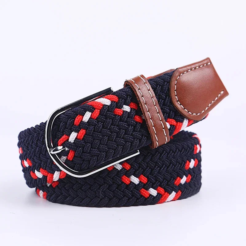107/120/130cm UNISEX Casual Knitted Pin Buckle Women Belt Woven Canvas Elastic Expandable Braided Stretch Jeans Belts for Men - Live Store 4U