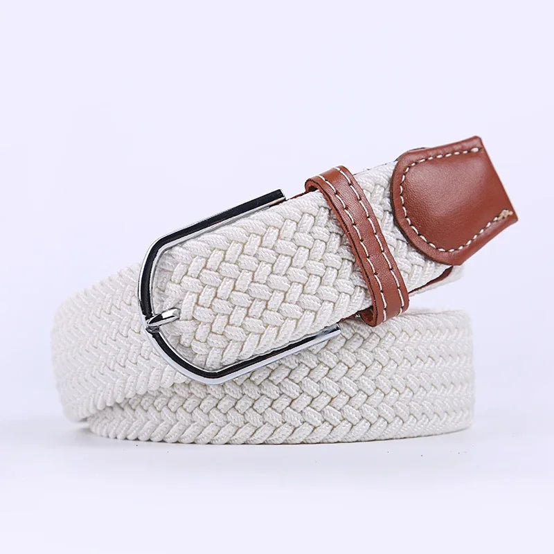 107/120/130cm UNISEX Casual Knitted Pin Buckle Women Belt Woven Canvas Elastic Expandable Braided Stretch Jeans Belts for Men - Live Store 4U