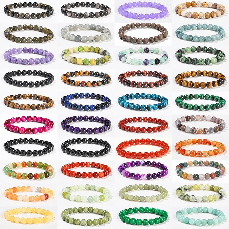 JD 6 8 10mm Natural Stone Beaded Bracelet Obsidian Fluorite Quartz Jasper Healing Beads Bangles Women Men Stretch Yoga Jewelry - Live Store 4U