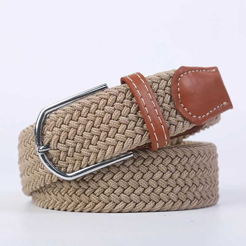 107/120/130cm UNISEX Casual Knitted Pin Buckle Women Belt Woven Canvas Elastic Expandable Braided Stretch Jeans Belts for Men - Live Store 4U