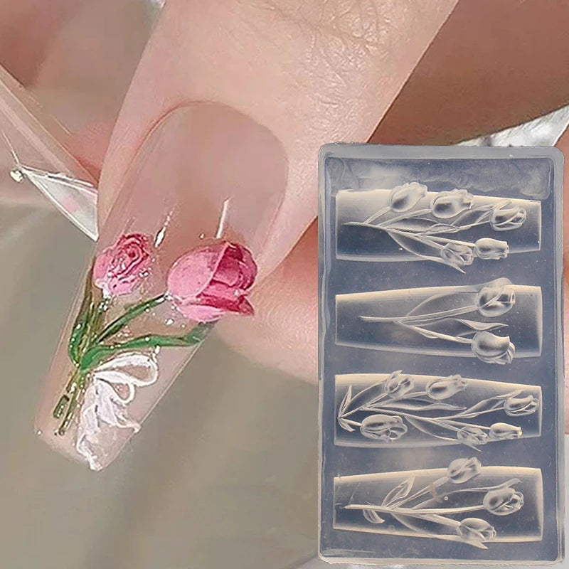1 Pcs Tulip Sea Shell Jellyfish Goldfish Starfish 3D Acrylic Nail Mold Nail Decorations DIY Silicone Manicure Mold Nail Art Mold