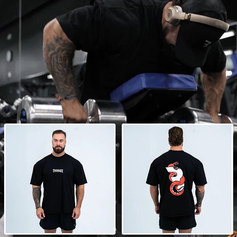New Gym Fitness T-shirt Loose Oversized Cotton Men Short Sleeves Bodybuilding Sports Tees Summer Training Workout Jogging Tops - Live Store 4U