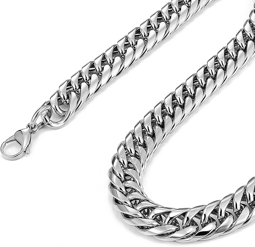 HNSP Stainless Steel Cuban Link Chain Necklace For Men Jewelry 8MM-14MM Width Male Neck Accessories - Live Store 4U