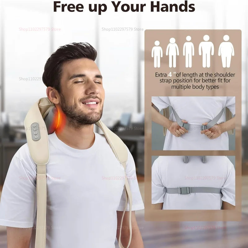 20W Beige Neck And Shoulder Massager Wireless Shoulder And Back Kneading Massage Shawl Trapezius Neck Cervical Masajeador