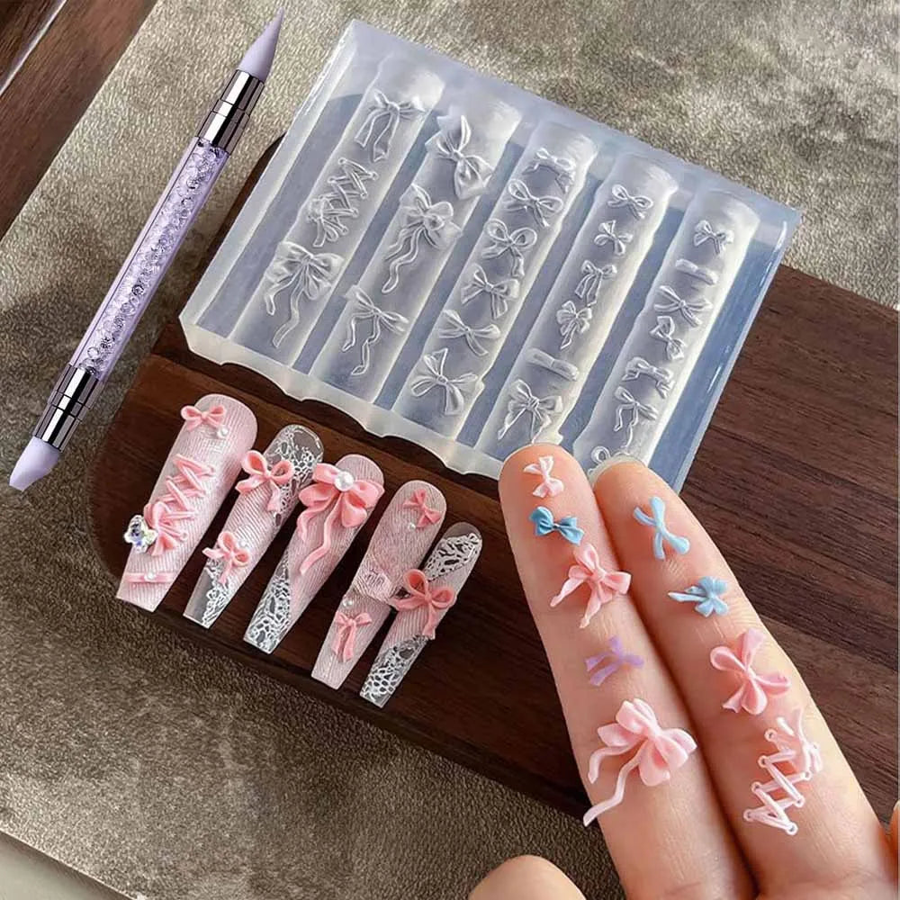 1 set Cute Ballet Bows Nail Art Molds Tools for Charms Exquisite Template Decorations Supplies for Carving Tool DIY Accessories