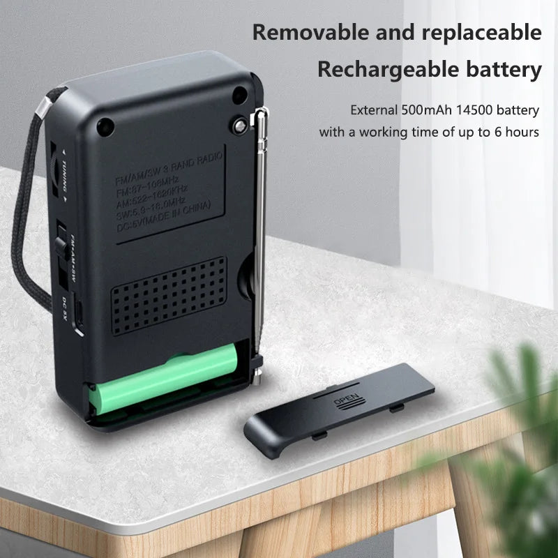 Portable Pocket Radio AM/FM/SW 3-Band Mini Portable Radio For Running Walking,Support Earphone Rechargeable Radio FM Receiver