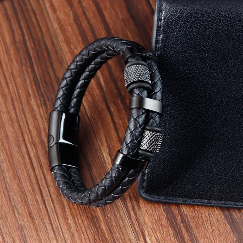 Charm Braid Rope Bracelet For Men Stainless Steel Magnetic Buckle Genuine Leather Bracelets & Bangles Male Female Jewelry - Live Store 4U