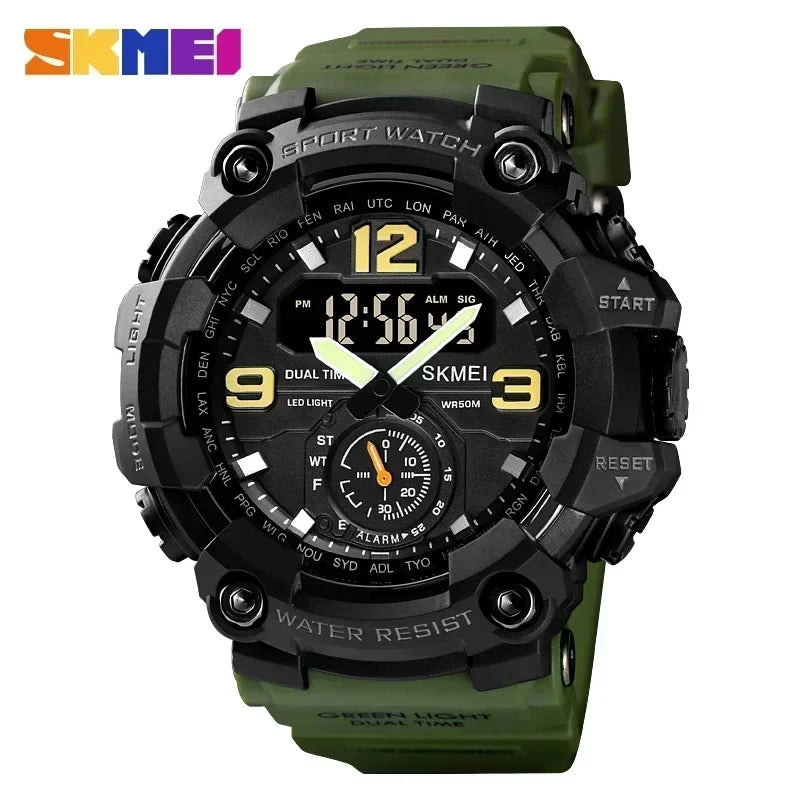 SKMEI 1637 Dual Movement 3 Time Sport Wristwatch Mens Waterproof Electronic Watches montre homme Shockproof Digital Men Watch
