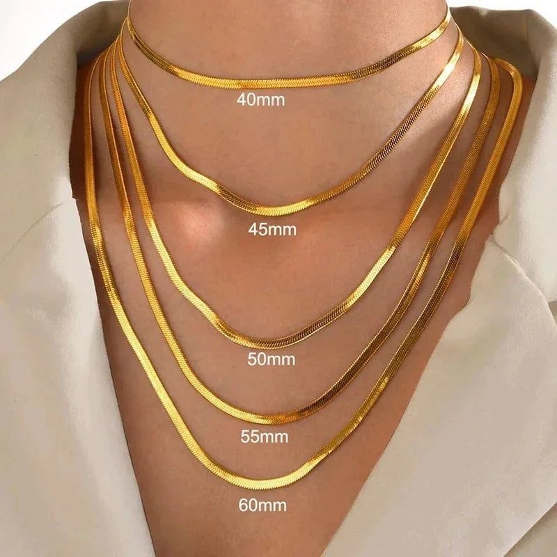 925 sterling silver Gold Snake Chain Necklace for Women Men Herringbone Choker Neck Chains 2024 Trend Jewelry Gift Hot - Live Store 4U