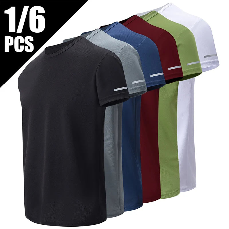 1/2/4Pcs Men's Summer Solid Color Mix And Match Short-sleeved Young Men's Loose Quick-drying Sports Running Shirt Middle-aged T- - Live Store 4U