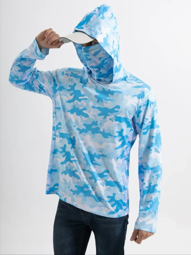 Fishing Shirt Hooded Men Fishing Clothes Outdoor Summer Mask Hoodie Sun Uv Protection Performance Jersey - Live Store 4U