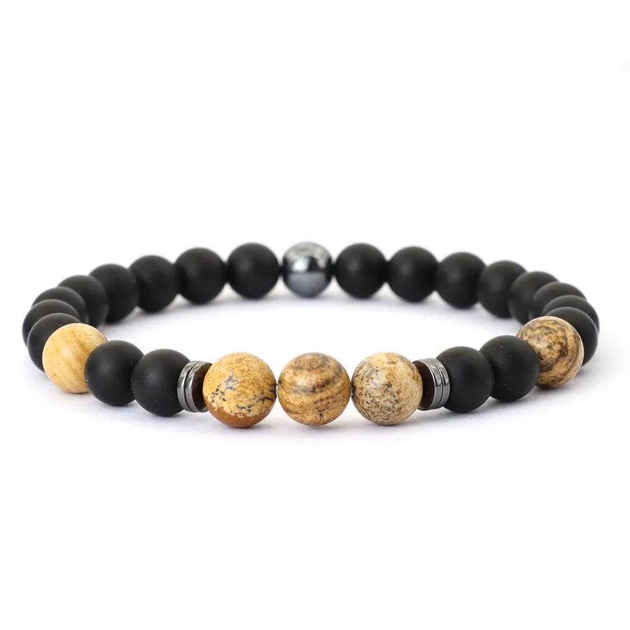 Noter Handmade Mens Bracelet 8mm Onyx Tiger Eyes Stone Beaded Braclet Hematite Healing Braslet Cadeau Homme Leisure Accessories - Live Store 4U