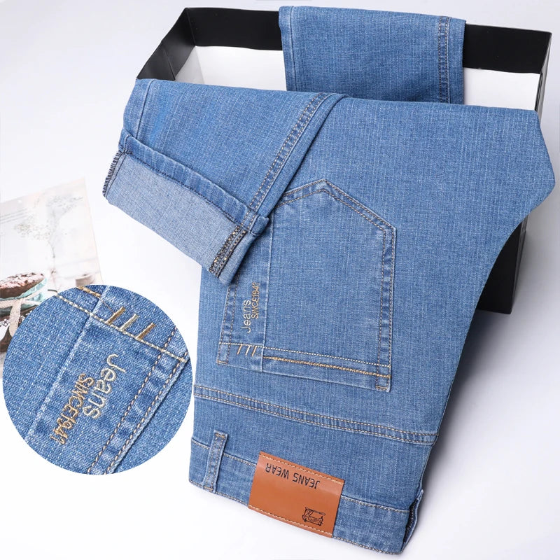 Men's Denim Jeans Thin Summer Straight Business Soft Fashion New High Quality Pants New Arrivals Dropship OL Work Trousers - Live Store 4U