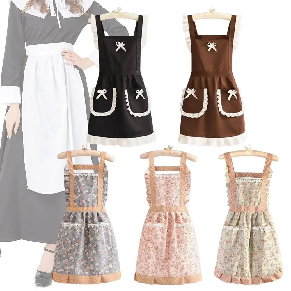 1Pcs New With Waistband Japanese Apron Baking Florist Cross Back Kitchen Cooking Aprons Women Housework Maid Dress Apron