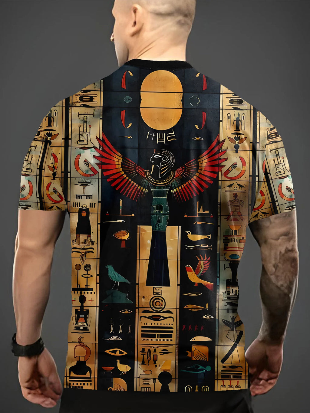 Men's Egyptian Horus Hawk 3D T-Shirt - Ancient Egypt Graphic Tee with Eye of Horus - Lightweight Breathable Shirt for Gym