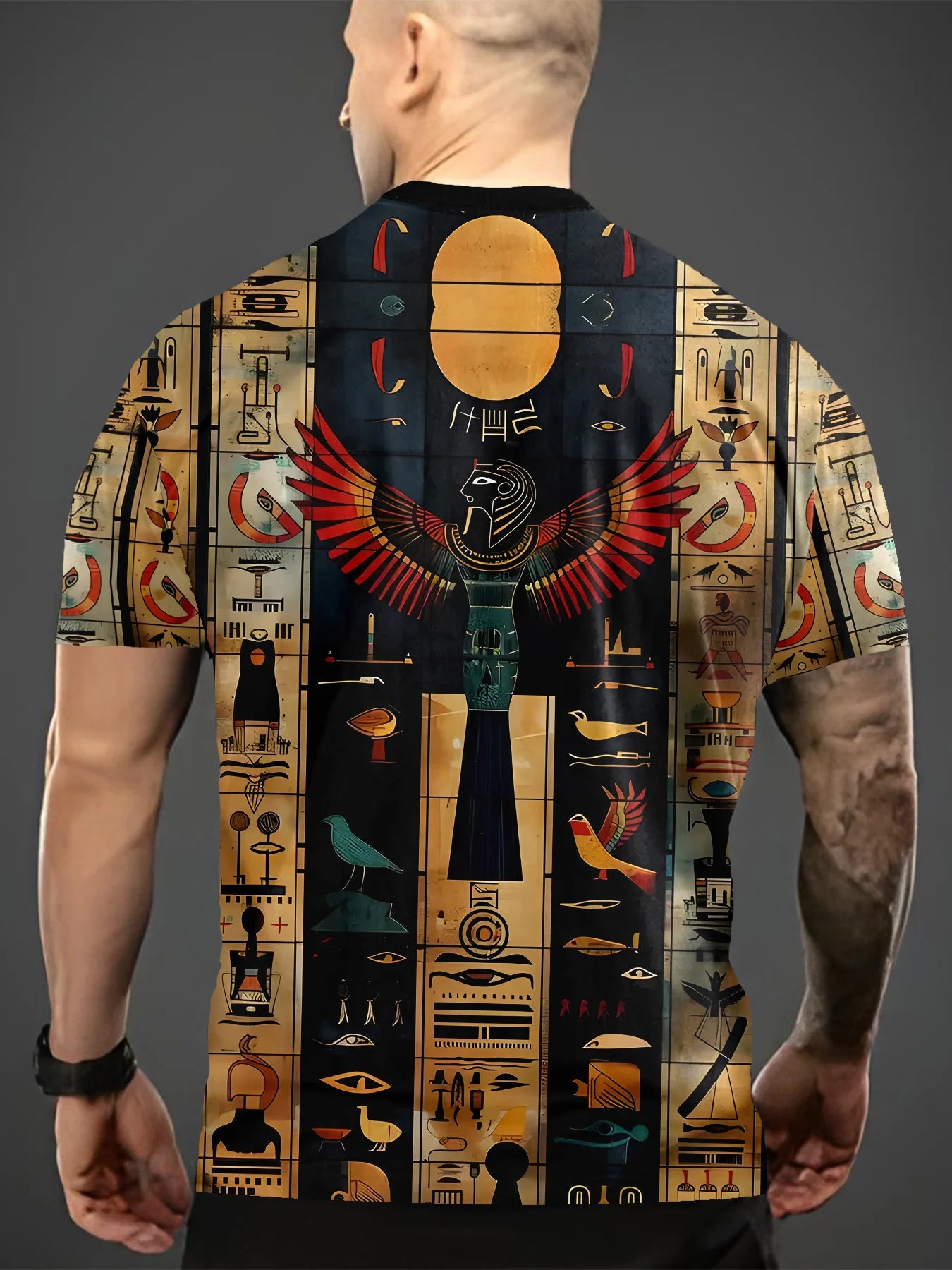 Men's Egyptian Horus Hawk 3D T-Shirt - Ancient Egypt Graphic Tee with Eye of Horus - Lightweight Breathable Shirt for Gym