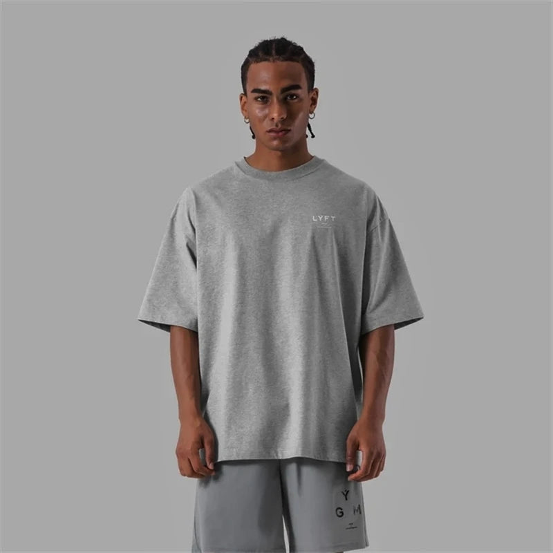 ONE POINT LYFT Print Big T Shirt Men Running Sport Gym Fitness Training Oversized 100% Cotton T-shirt Mens Bodybuilding Tee Tops - Live Store 4U