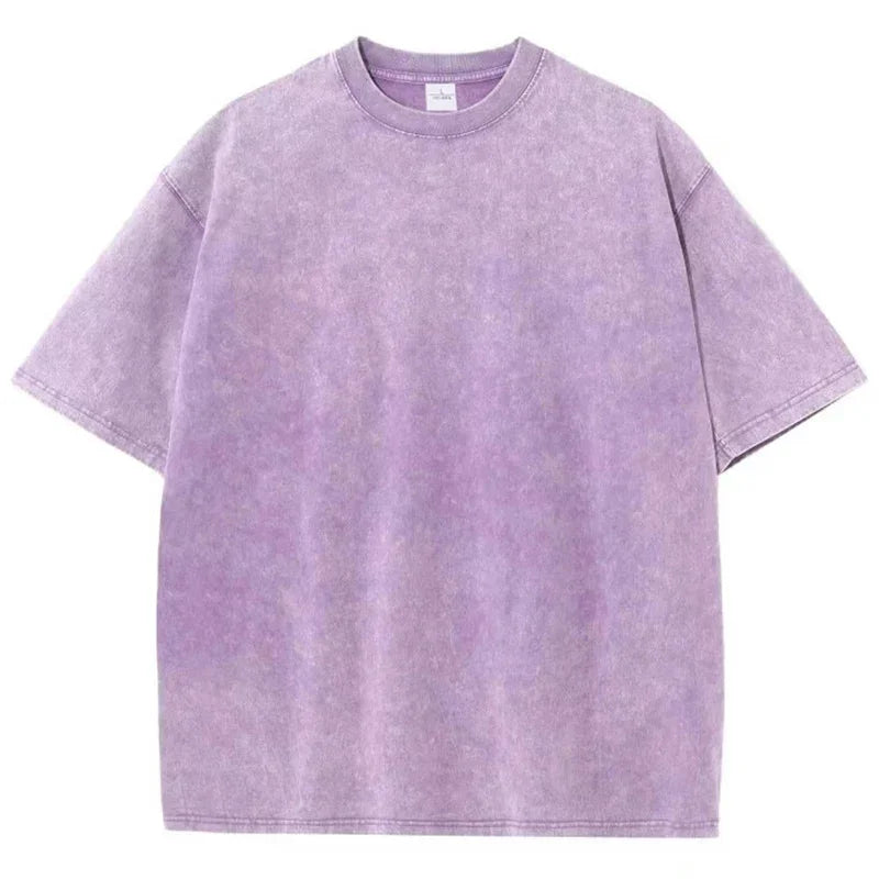 American Style Retro Heavyweight Solid Color Short Sleeved T-shirt Men Women Summer Street Trendy Washed Old Oversized Clothes - Live Store 4U