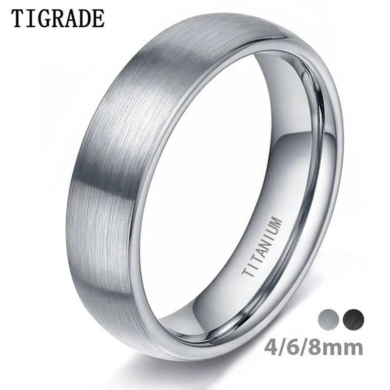 Tigrade 4/6/8mm Brushed Simple Silver/Black Color Titanium Ring Men Minimalist Wedding Band Engagement Rings Women Male Jewelry - Live Store 4U