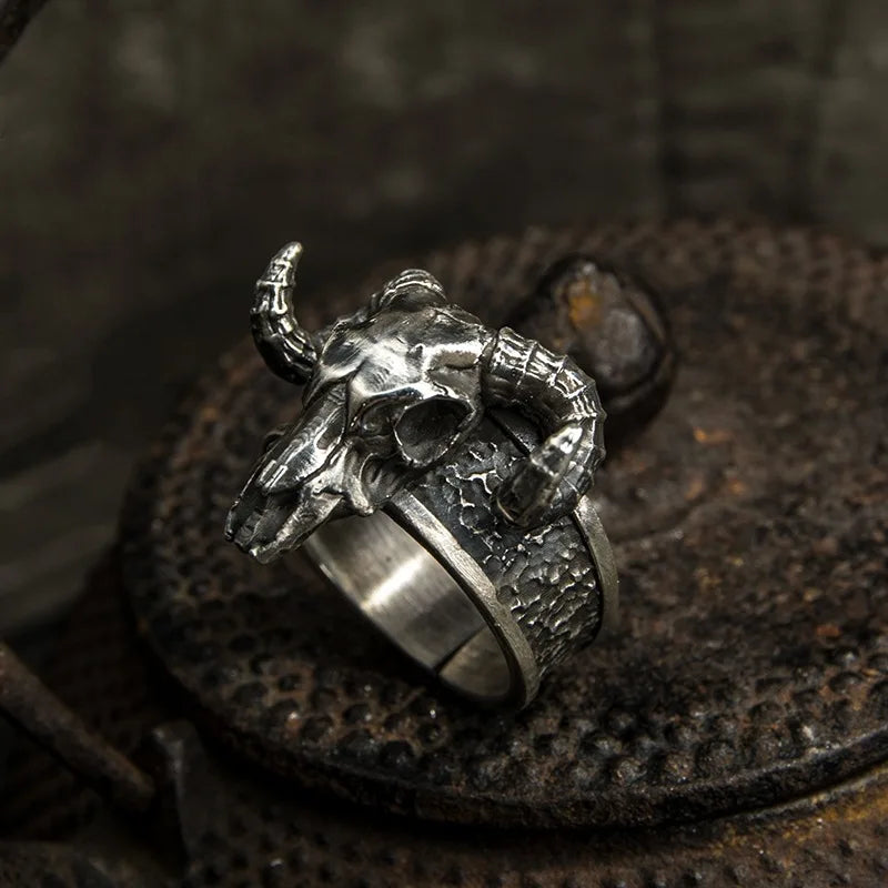 Vintage black goat open ring grams dark demon satanic niche exaggerated personality male finger ring - Live Store 4U