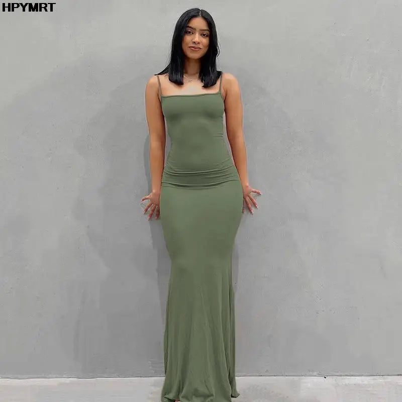 Satin Slip Sleeveless Backless Slim Sexy Maxi Dress 2022 Spring Women Party Y2K Concise Bodycon Elegant Dresses Female Clothing - Live Store 4U