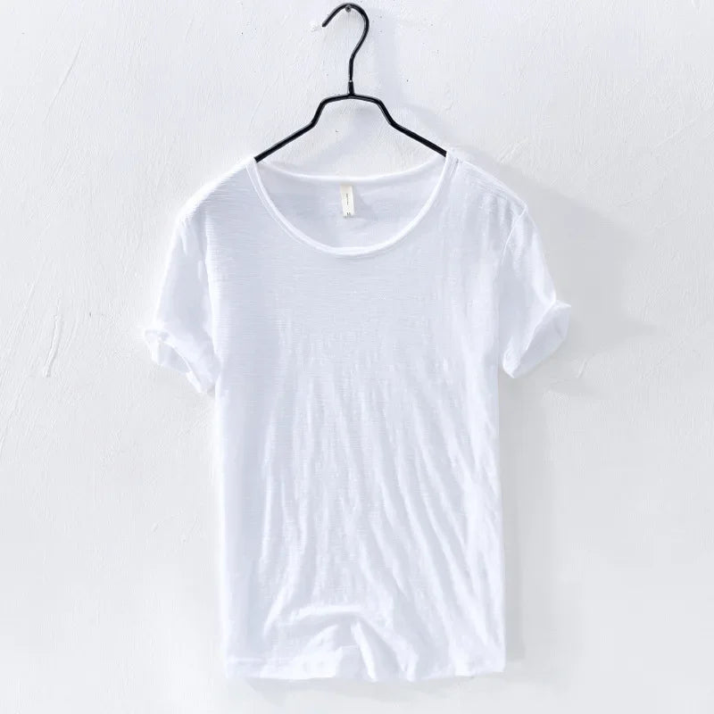 Retro Raw Edge T-Shirt for Men, 100% Cotton, Lightweight,Breathable,Slim-fit, Monochromatic, O-Neck, Casual Basic Top - Live Store 4U