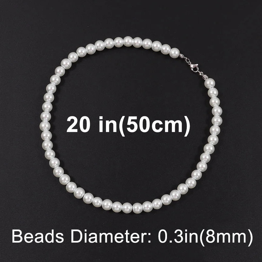 Cool Artificial White Pearl Necklace 1 Pcs Choker Beaded Chain for Men and Women Fashion Jewelry Gift - Live Store 4U