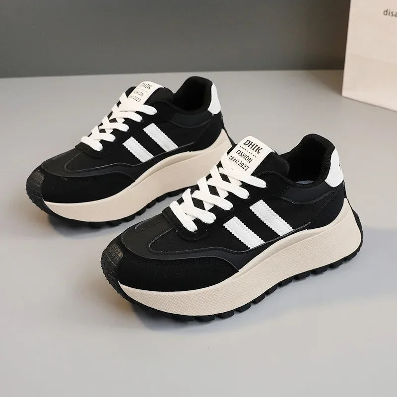 Spring Thick Bottom Women's Shoes 2025 Summer Casual Patchwork Leather Sneakers Casual Vulcanised Shoes Ladies Chaussure Femme