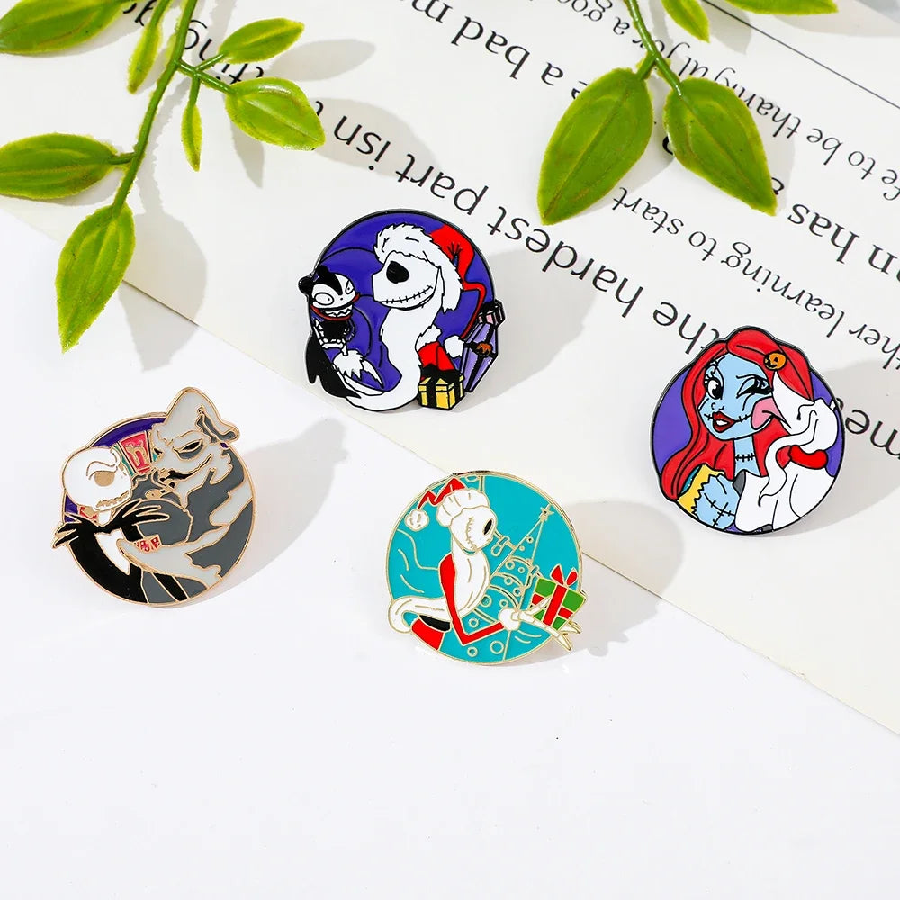 4 Pcs Anime Funny Brooch Santa Jack Skellington Christmas Enamel Pin Backpack Clothing Jewelry Metal Badge Accessories Gift